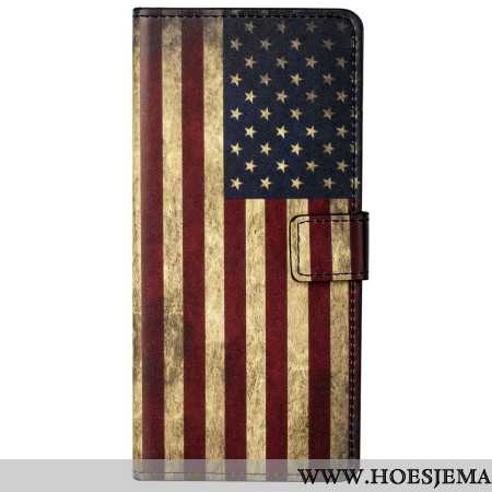 Leren Hoesje Xiaomi Redmi Note 13 5g Vintage Amerikaanse Vlag Bescherming Hoesje