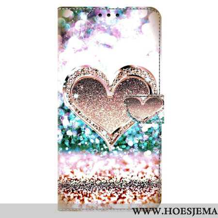 Leren Hoesje Voor Xiaomi Redmi Note 13 5g Roze Diamanten Hart