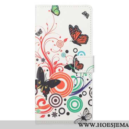 Leren Hoesje Xiaomi Redmi Note 13 5g Vlinders Op Witte Achtergrond Bescherming Hoesje