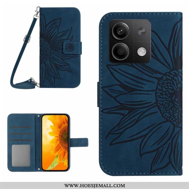 Leren Hoesje Xiaomi Redmi Note 13 Pro 4g Zonnebloem Met Schouderband Bescherming Hoesje