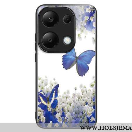 Case Hoesje Xiaomi Redmi Note 13 Pro 4g Telefoonhoesje Blauwe Vlinders Van Gehard Glas