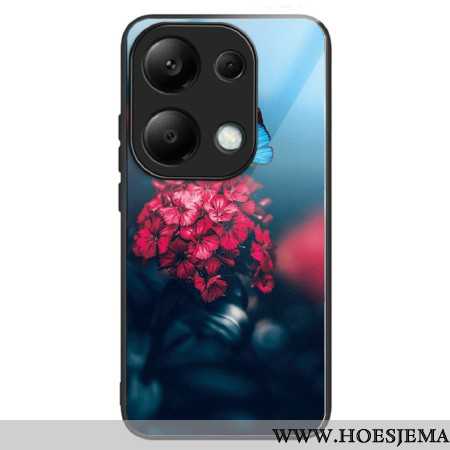 Hoesje Xiaomi Redmi Note 13 Pro 4g Gehard Glas Rode Bloemen En Vlinders