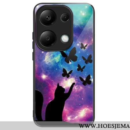 Cover Hoesje Xiaomi Redmi Note 13 Pro 4g Telefoonhoesje Kat En Vlinders Van Gehard Glas