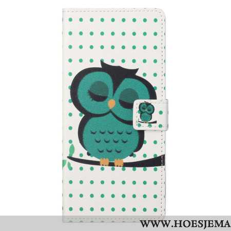 Leren Hoesje Voor Xiaomi Redmi Note 13 Pro 5g Slapende Uil