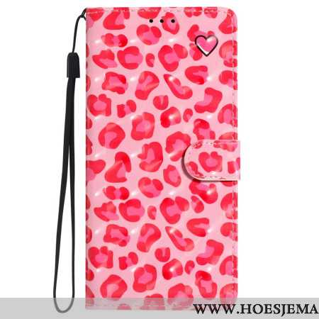 Leren Hoesje iPhone 16 Plus Roze Luipaardprint Met Riempje