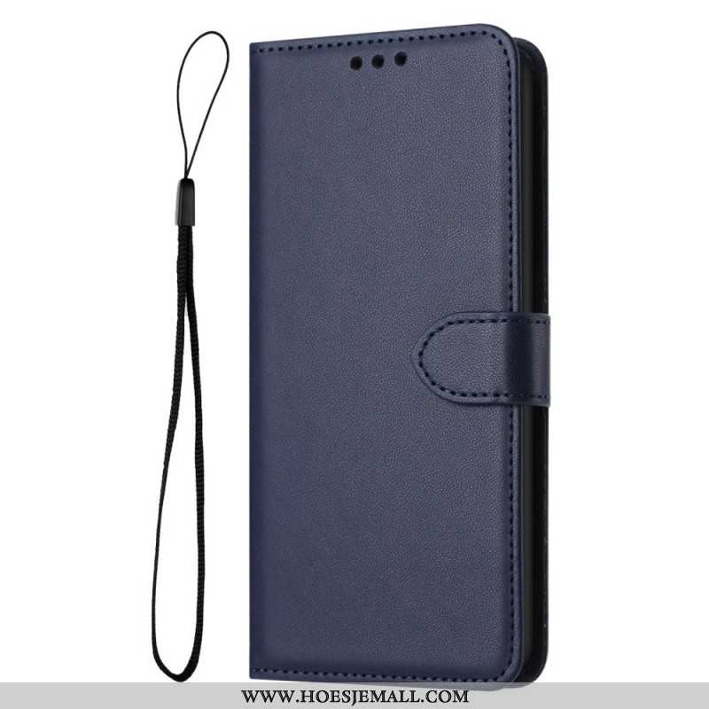 Folio-hoesje iPhone 16 Plus Effen Leerstijl Met Riem