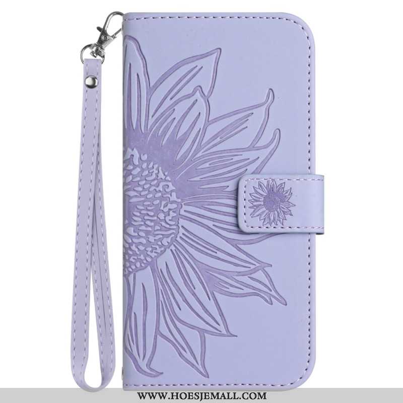 Bescherming Hoesje iPhone 16 Plus Zonnebloemprint Met Riempje