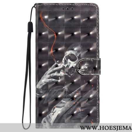 Folio-hoesje iPhone 16 Plus Telefoonhoesje Rokend Skelet Met Riem