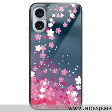 Hoesje Voor iPhone 16 Plus Roze Bloemen Van Gehard Glas