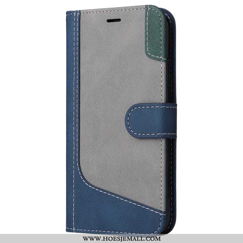 Flip Case Leren iPhone 16 Plus Driekleur Met Riem