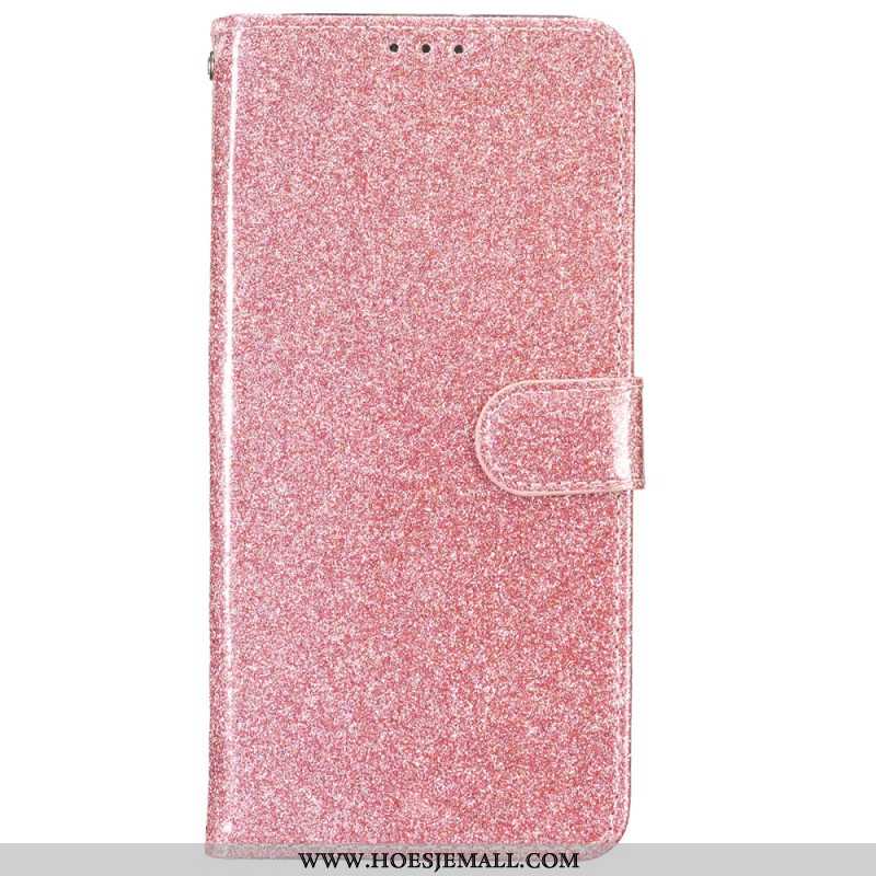 Leren Hoesje Voor iPhone 16 Plus Pailletten Met Bandjes