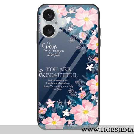 Hoesje iPhone 16 Plus Roze Bloemen Van Gehard Glas