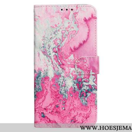 Leren Hoesje iPhone 16 Plus Marineroze Marmer Bescherming Hoesje