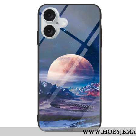 Hoesje Voor iPhone 16 Plus Wit Planeet Gehard Glas