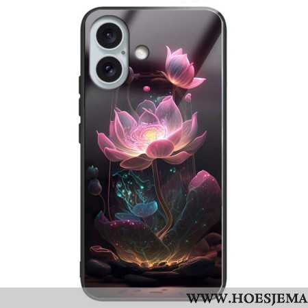 Cover Hoesje iPhone 16 Plus Telefoonhoesje Lotus Rose Gehard Glas