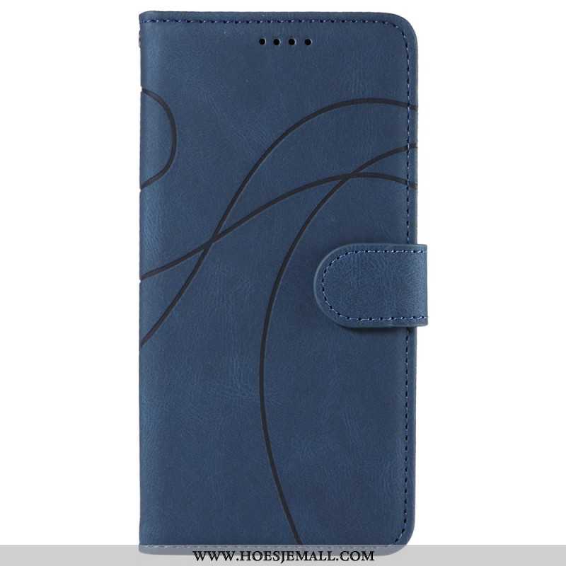 Flip Case Leren iPhone 16 Plus Golvende Riemlijnen