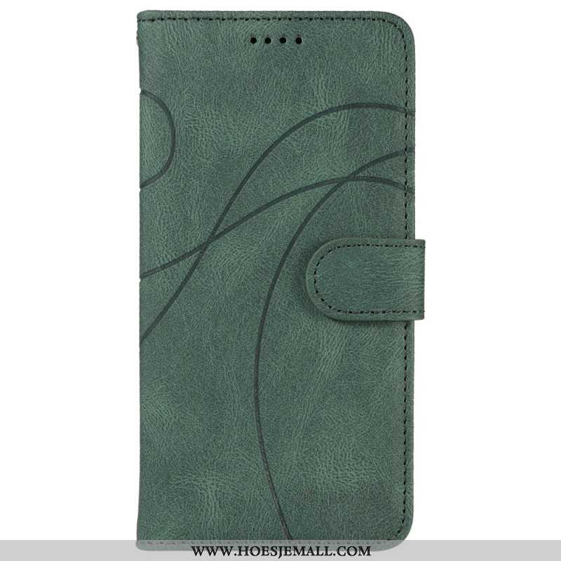 Flip Case Leren iPhone 16 Plus Golvende Riemlijnen