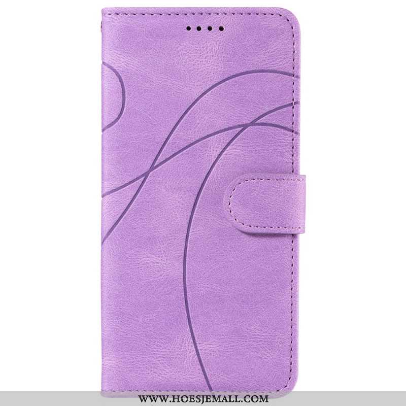 Flip Case Leren iPhone 16 Plus Golvende Riemlijnen