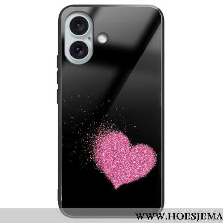 Hoesje iPhone 16 Plus Roze Hart Gehard Glas Bescherming Hoesje