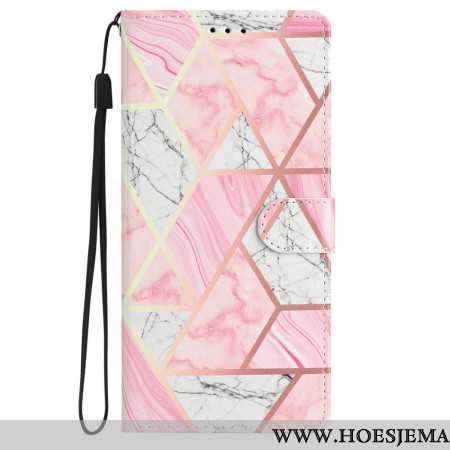 Folio-hoesje iPhone 16 Plus Telefoonhoesje Roze Marmer Met Riem