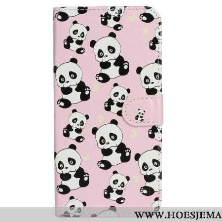 Leren Hoesje iPhone 16 Plus Lanyard Panda's Bescherming Hoesje