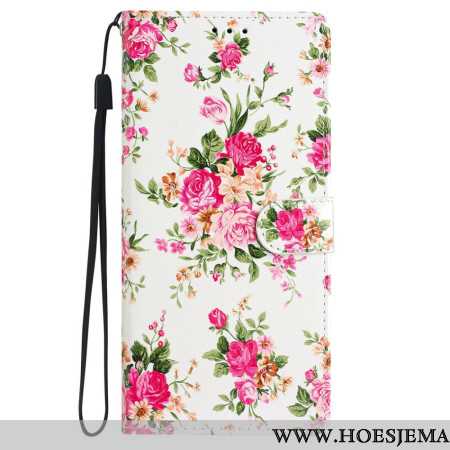 Folio-hoesje iPhone 16 Plus Telefoonhoesje Rode Bloemen Met Riem