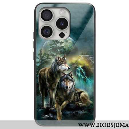 Case Hoesje iPhone 16 Pro Max Telefoonhoesje Wolven Van Gehard Glas