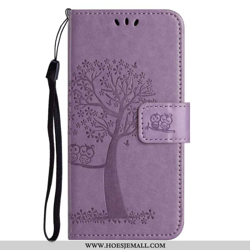 Leren Hoesje iPhone 16 Pro Max Uil En Boom Bescherming Hoesje