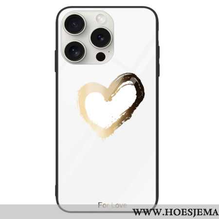 Hoesje iPhone 16 Pro Max Gouden Hart Van Gehard Glas Op Witte Achtergrond