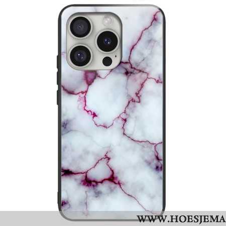 Hoesje iPhone 16 Pro Max Paars Marmer Gehard Glas