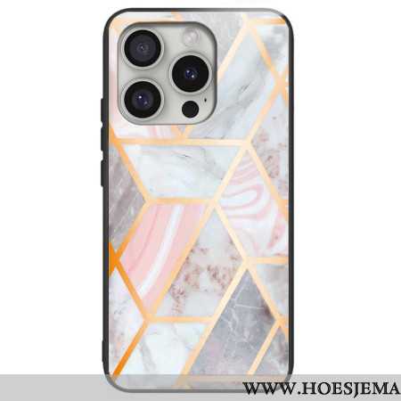 Hoesje Voor iPhone 16 Pro Max Roze Marmer Gehard Glas