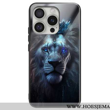 Hoesje iPhone 16 Pro Max Blauwe Leeuw Gehard Glas