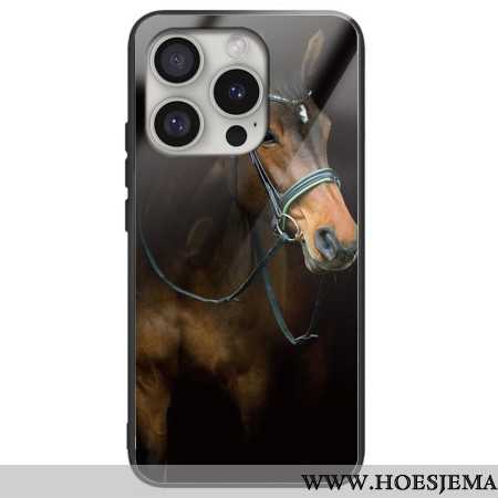 Hoesje iPhone 16 Pro Max Paard Bedrukt Gehard Glas Bescherming Hoesje