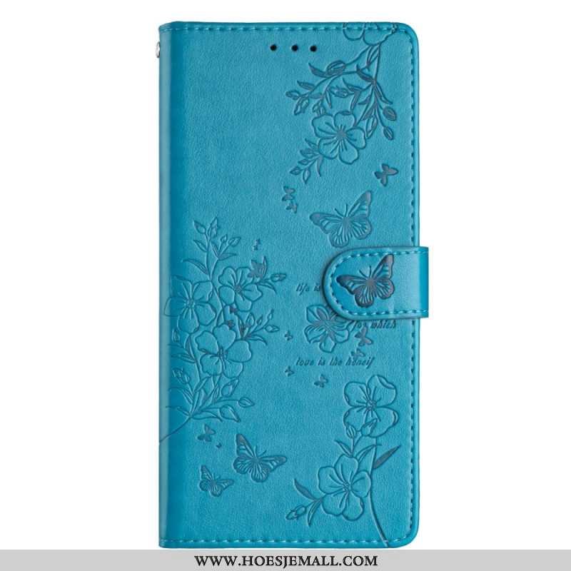 Leren Hoesje iPhone 16 Pro Max Bloemen En Vlinders Bescherming Hoesje