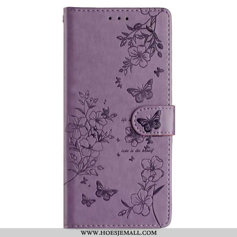 Leren Hoesje iPhone 16 Pro Max Bloemen En Vlinders Bescherming Hoesje