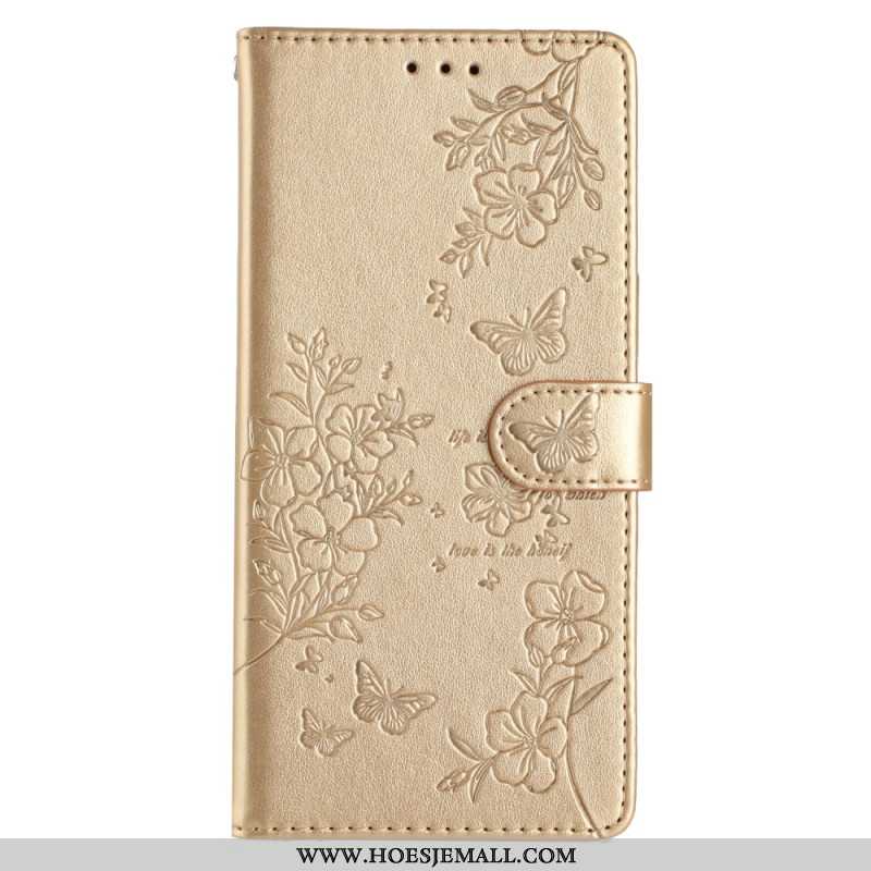 Leren Hoesje iPhone 16 Pro Max Bloemen En Vlinders Bescherming Hoesje