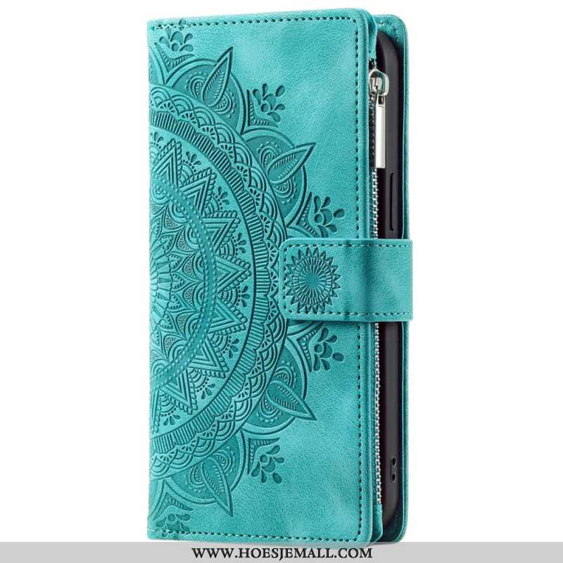 Leren Hoesje iPhone 16 Pro Max Portemonnee Met Mandala-suède-effect