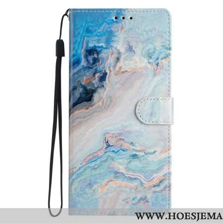 Folio-hoesje iPhone 16 Pro Max Blauw Marmer Met Riem