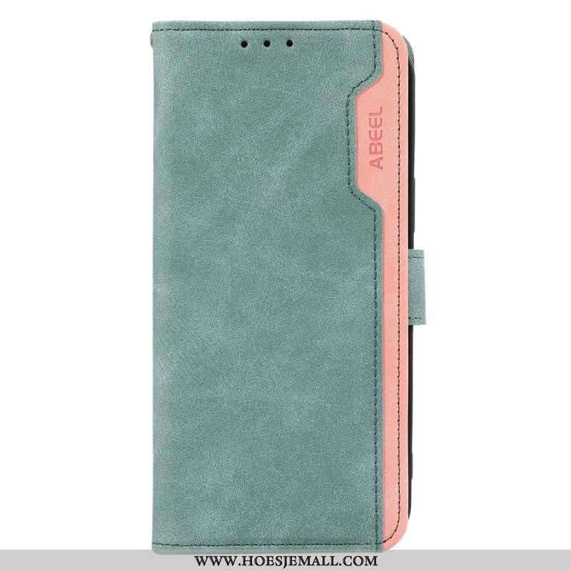 Leren Hoesje Voor iPhone 16 Pro Max Tweekleurige Rfid Abeel