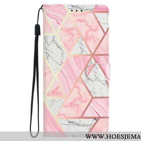 Folio-hoesje iPhone 16 Pro Max Roze Marmer Met Riem