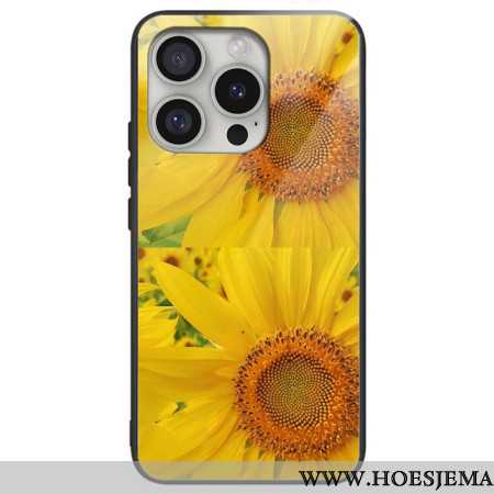 Cover Hoesje iPhone 16 Pro Max Telefoonhoesje Zonnebloem Gehard Glas