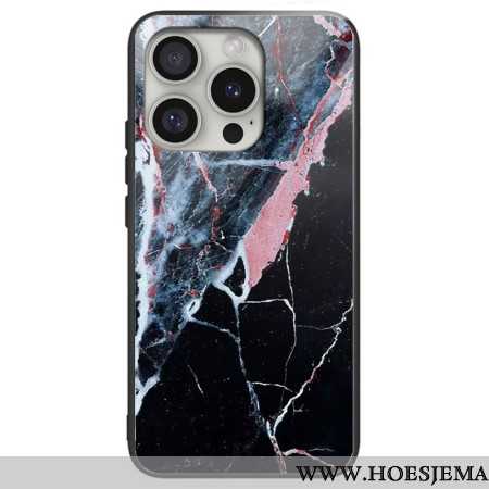 Hoesje Voor iPhone 16 Pro Max Zwart Marmer Gehard Glas