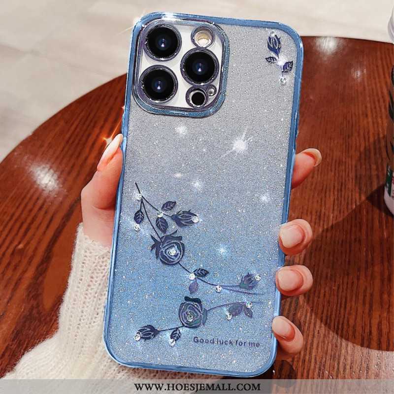 Hoesje Voor iPhone 16 Pro Max Etui Met Bloemen En Strasssteentjes