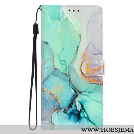 Folio-hoesje iPhone 16 Pro Max Telefoonhoesje Groen Marmer Met Riem