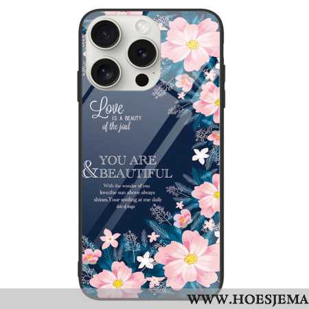 Hoesje iPhone 16 Pro Max Roze Bloemen Van Gehard Glas Bescherming Hoesje