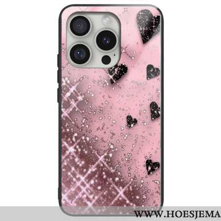 Hoesje Voor iPhone 16 Pro Max Harten Van Gehard Glas Op Roze Achtergrond