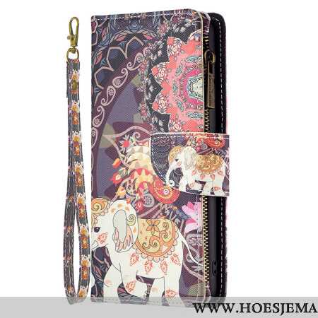 Leren Hoesje Voor iPhone 16 Pro Tribal Olifant Portemonnee