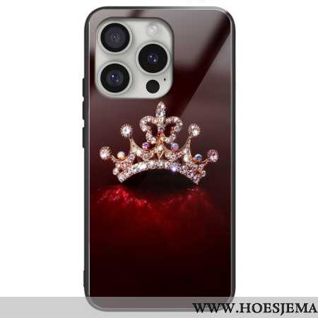 Hoesje iPhone 16 Pro Gehard Glas Met Diamanten Kroon Bescherming Hoesje