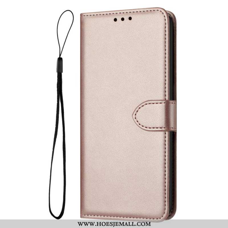 Folio-hoesje iPhone 16 Pro Telefoonhoesje Effen Leereffect Met Riem