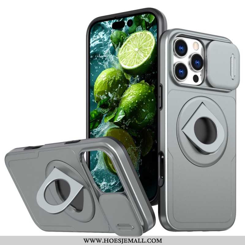 Case Hoesje iPhone 16 Pro Telefoonhoesje Magnetische Steunring En Verschuifbare Lensbeschermer